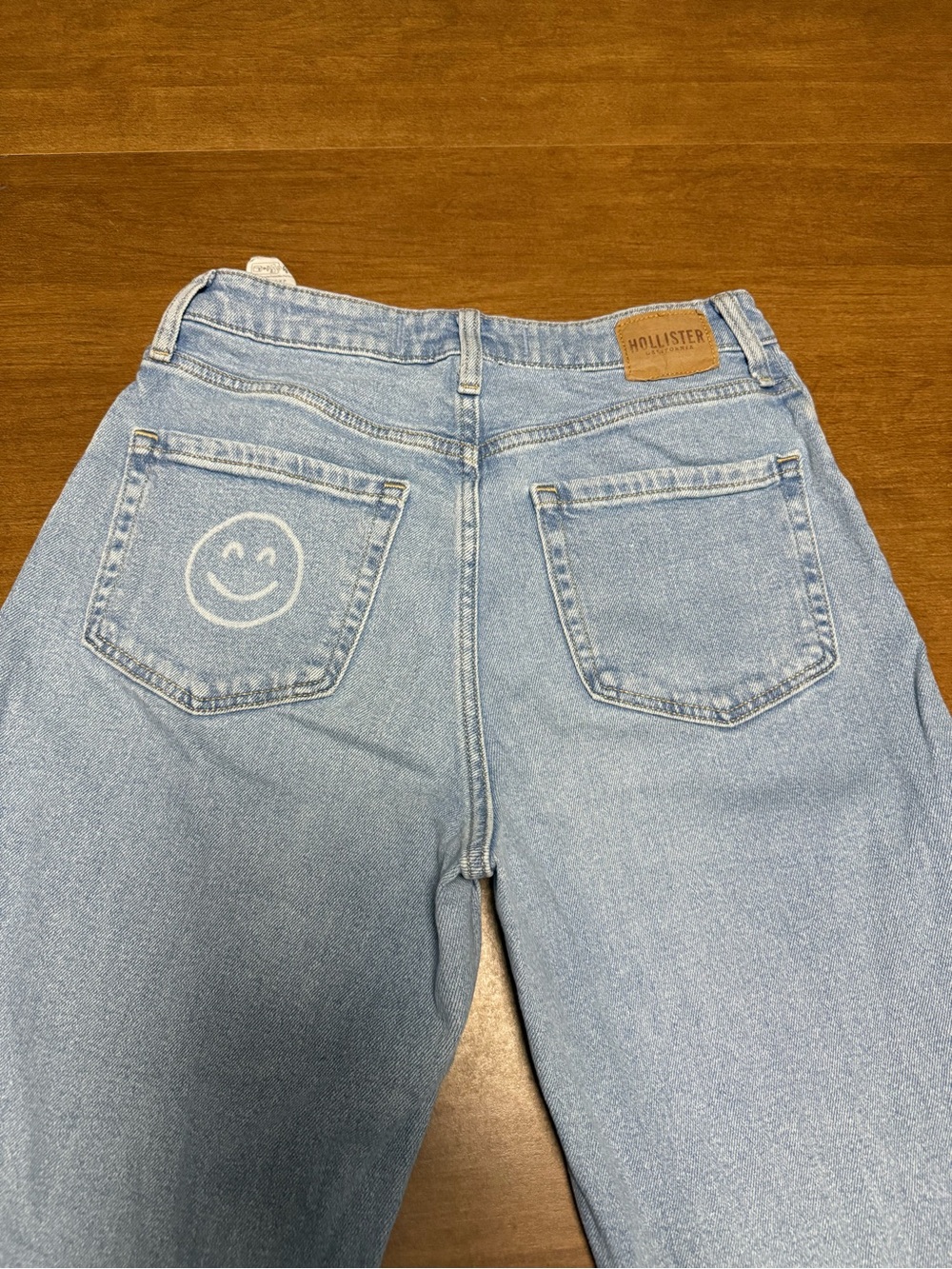 Hollister Light Blue Straight Leg Jeans with Smiley Back Pocket